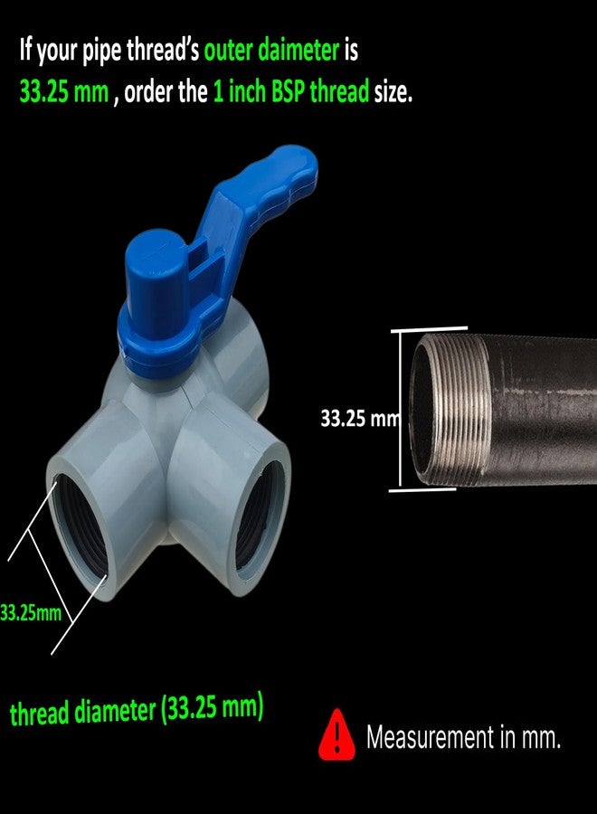 ES EKSAFAR ESEKSAFAR 2pc T-Way Female PVC Ball Valve Ball BSP Thread 1 inch for 33.25mm outer diameter pipe fitting - Image 4